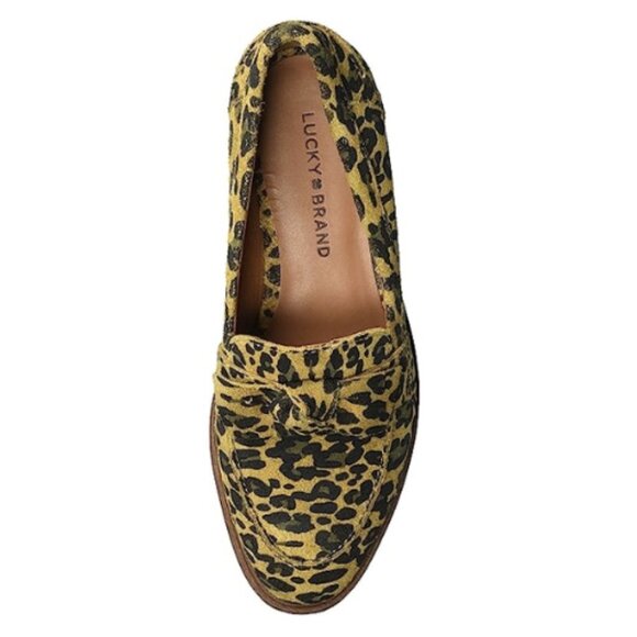 NEW Lucky Brand Tamio Leopard Print Suede Flat Loafer in Inca Gold - Picture 3 of 5